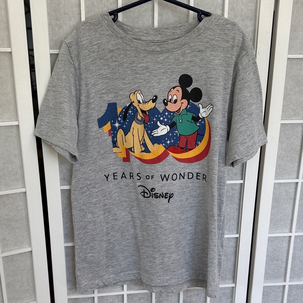 Kid’s Disney Gray T-Shirt 100 years of Disney with Mickey and Pluto Design